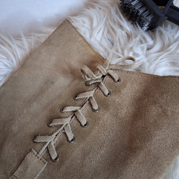 B/ X By Bronx Camel Suede Tie Up Knee High Boots 40 - Picture 15 of 16